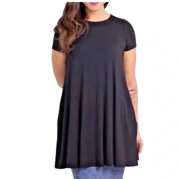 Agnes & Dora Jet Black Swing Tunic Top Short Sleeve with Side Pockets NWOT - Picture 1 of 2